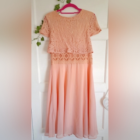 New with tags boo chiffon lace top skater dress in blush size 10 wedding brides - Picture 2 of 7